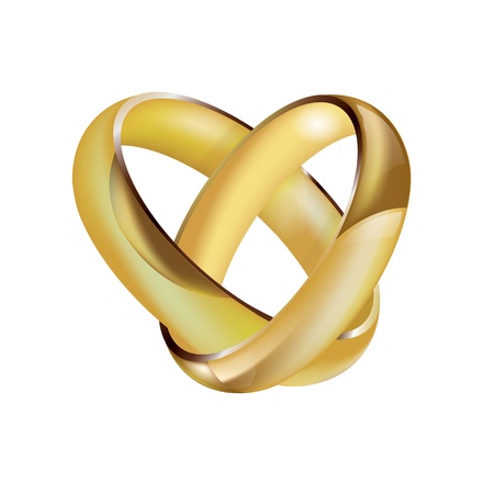 A pair of intertwined ladies and mens wedding rings in the shape of a heartのイラスト素材