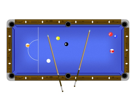 Illustration of a pool table with cues and pool balls isolated on whiteのイラスト素材
