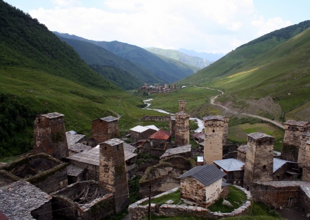 Ushguli - the highest inhabited village in Europe  Upper Svaneti  Georgia のeditorial素材
