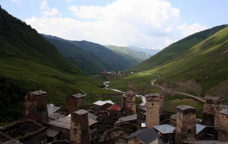 Ushguli - the highest inhabited village in Europe  Upper Svaneti  Georgia のeditorial素材