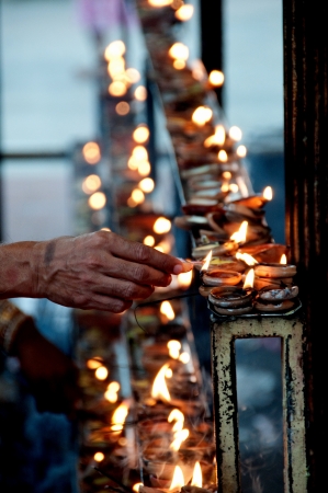Close up of Candles at Buddhist temple  の写真素材
