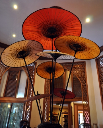 market  traditional paper umbrellasの写真素材