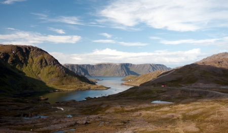 Fjord shore in Norway panorama の写真素材