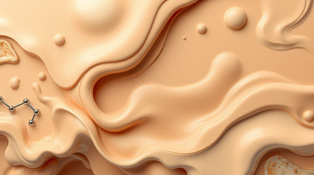 3d rendering of abstract background with liquid chocolate swirls and nutsの写真素材