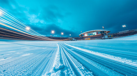 highway in winter with snow and fast motion blur. long exposureの写真素材