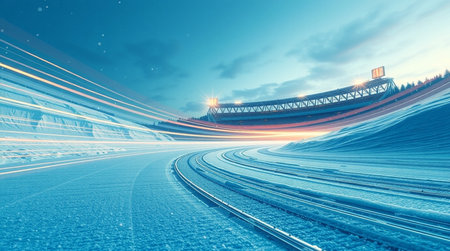 Tracks in motion on a winter night. 3d renderingの写真素材