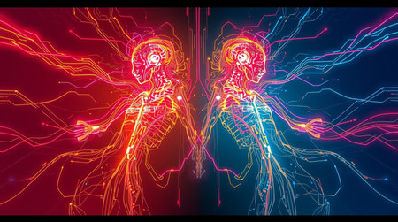 Neon human body with electrical lines. Illustration for your design