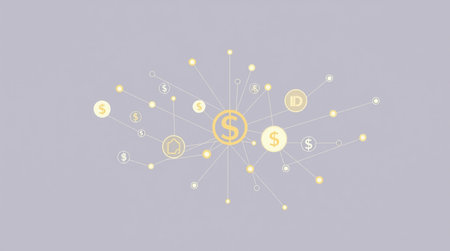 Illustration of a currency exchange concept with coins and social media iconsの写真素材