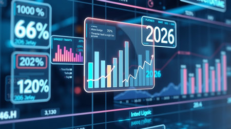 Futuristic glowing business chart interface. 3d rendering toned image