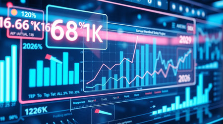 3d rendering of stock market financial indicator on LED display. Abstract stock market financial...