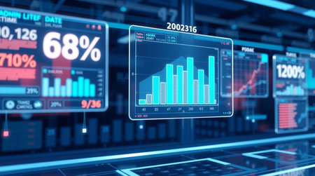 Futuristic interface with infographics and charts. 3d rendering