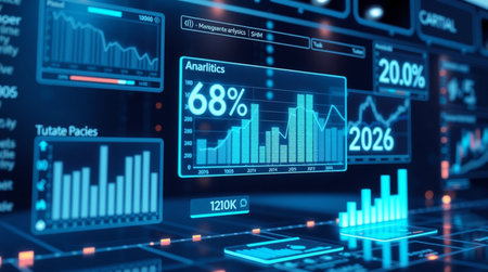 Futuristic glowing digital business chart interface. 3D Rendering