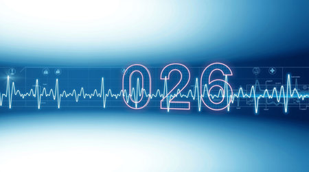 Illustration of a pulse line with the numbers 2016 on a blue background