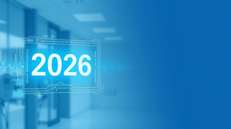 Digital composite of Futuristic interface with numbers 2026 and blue background