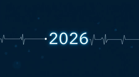 Illustration of a blue background with a heartbeat and the word 2016の写真素材