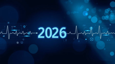 Illustration of a medical background with a pulse line and the number  2026