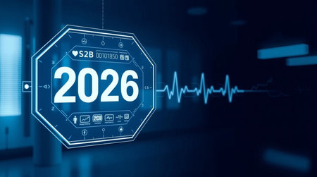 2026 new year concept on virtual screen. 3D rendering.