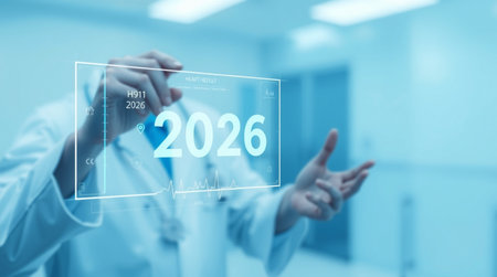 Doctor working with new modern computer interface as medical concept. Double exposure