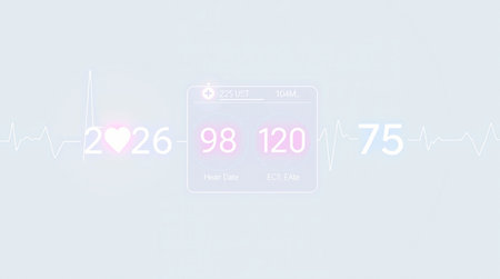 Digital composite of heart rate monitor and cardiogram against blue background