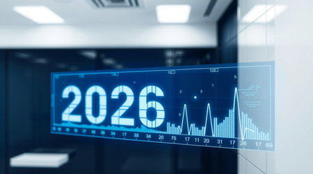 Futuristic virtual graphic touch user interface showing business goals and plansの写真素材