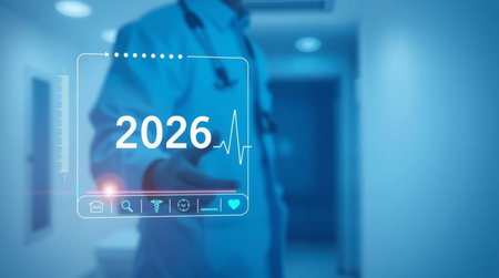 Doctor in operating room with virtual screen. Medicine and health care concept.