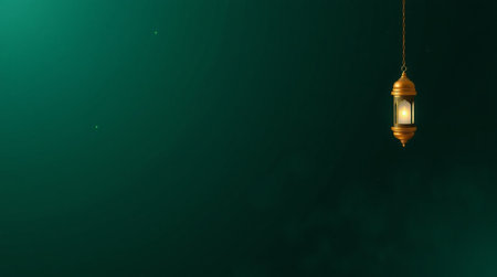 Lantern on a green background. Ramadan Kareem greeting card.の写真素材