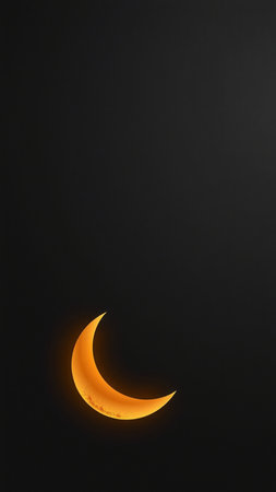 Crescent moon on a black background. Horizontal photo with copy space