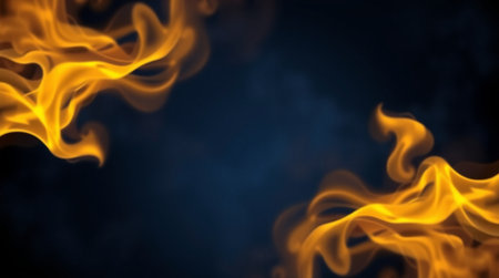 Fire flames on black background. Abstract fire flames on dark background.の写真素材