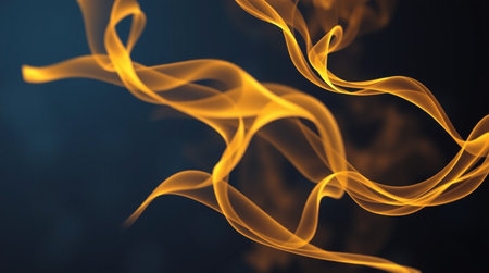 abstract yellow fire flame on dark background. 3d render illustrationの写真素材
