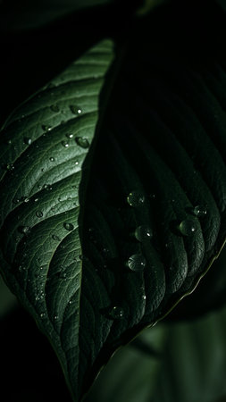Water drops on green leaf. Nature background. Selective focus.