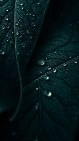 Leaf with water drops close up. Nature background. Selective focus