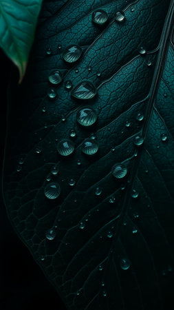 Water drops on a green leaf in the dark. Toned.の写真素材