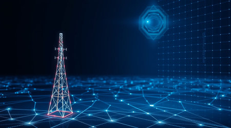 3d rendering of high-voltage tower on a blue background