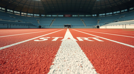 Running track in a stadium with white lines, 3d rendering.
