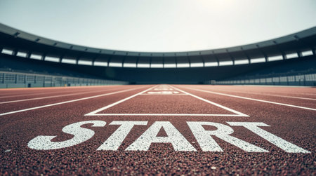 Start written on a running track in a stadium. 3d renderingの写真素材