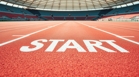 Running track with start sign on it. 3D Rendering.の写真素材