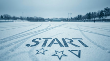 START written on the snow in winter. Conceptual image.の写真素材