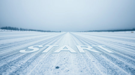 \The word \"\"start\"\" on the road in winter\""の写真素材