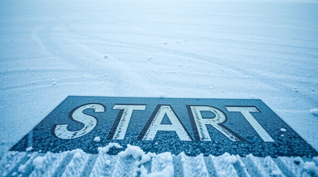 Start sign on the snow in the winter time. Toned.の写真素材