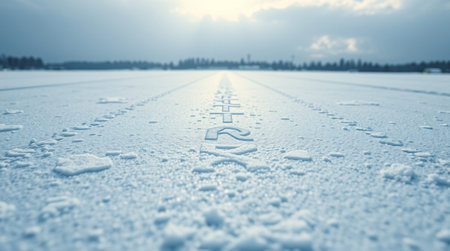The inscription on the ice on the road in the winter. 3D renderingの写真素材
