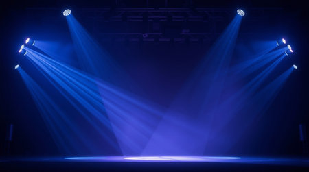 Stage Spotlight with Laser rays and smoke, Stage lighting, Stage backgroundの写真素材