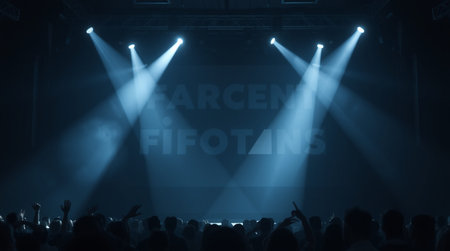 Concert crowd in front of a bright stage with lights