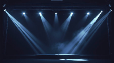 Stage Spotlight with Stage Podium Scene, Stage Spotlight with Light Effects, Stage Spotlight with...