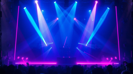 Stage Spotlight with Laser rays and smoke, Stage lighting equipment, Stage lighting effect