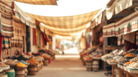 Blurred image of local market in India. Bokeh backgroundの写真素材