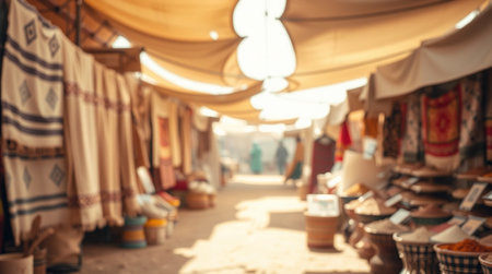 Blurred background of flea market in India. Vintage filter.の写真素材