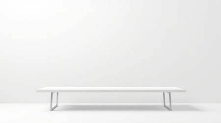 3d rendering of a white table on a white wall background.の写真素材