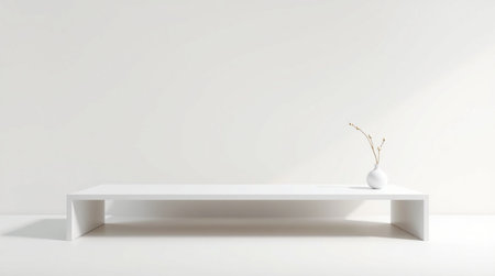Empty white shelf with vase on white wall. 3D renderingの写真素材
