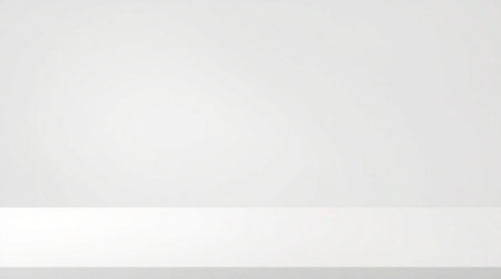 Empty white shelf on white wall background with copy space for product displayの写真素材