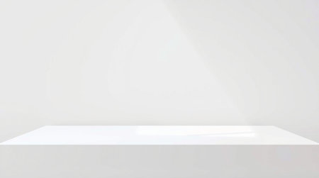 Empty white shelf on white wall background. 3d render illustration.の写真素材